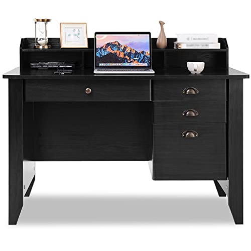 MJWDP Computer Desk PC Laptop Desk Workstation with Drawer Student Study Furniture Black