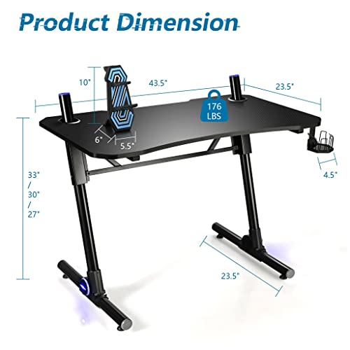 MJWDP Computer Desk Height Adjustable Multifunctional Desk with LED Light and Gamepad Holder