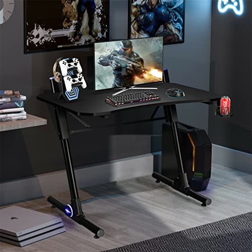 MJWDP Computer Desk Height Adjustable Multifunctional Desk with LED Light and Gamepad Holder