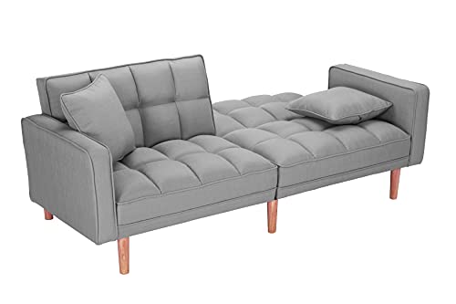 LCH Modern Tuft Futon Couch Convertible Loveseat Sleeper Reclining Sofa Bed Twin Size with Arms and 2 Pillows for Living Room, Light Grey