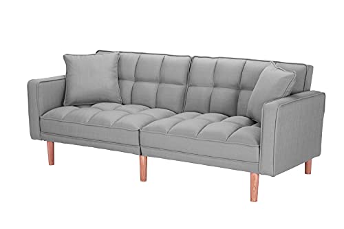 LCH Modern Tuft Futon Couch Convertible Loveseat Sleeper Reclining Sofa Bed Twin Size with Arms and 2 Pillows for Living Room, Light Grey