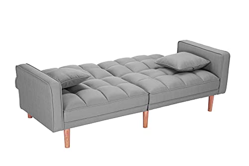 LCH Modern Tuft Futon Couch Convertible Loveseat Sleeper Reclining Sofa Bed Twin Size with Arms and 2 Pillows for Living Room, Light Grey