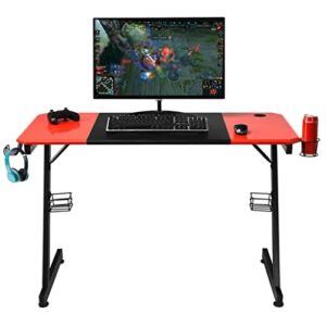 mjwdp 47 inch gaming table z shape computer desk with storage cup headphone speaker multifunctional desk