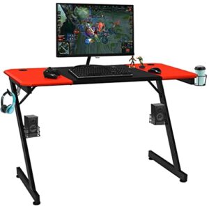 MJWDP 47 Inch Gaming Table Z Shape Computer Desk with Storage Cup Headphone Speaker Multifunctional Desk