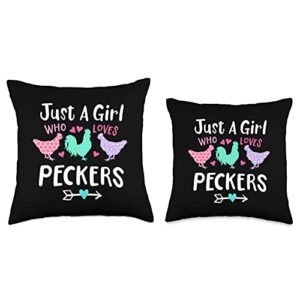 Funny Animal Chicken Lover Farmer Gifts Store Girl Who Likes Peckers Loves Chickens Funny Saying Throw Pillow, 16x16, Multicolor