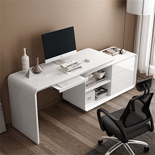 MJWDP Office Desk Computer Desk Swivel Angle Multifunctional Desk White Office Furniture
