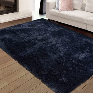 iminrome navy blue area rug for bedroom 8' x 10' fluffy rugs shag carpet for living room shag rug for kids room, plush furry rugs decorative accent rug for indoor home floor carpet, dark navy
