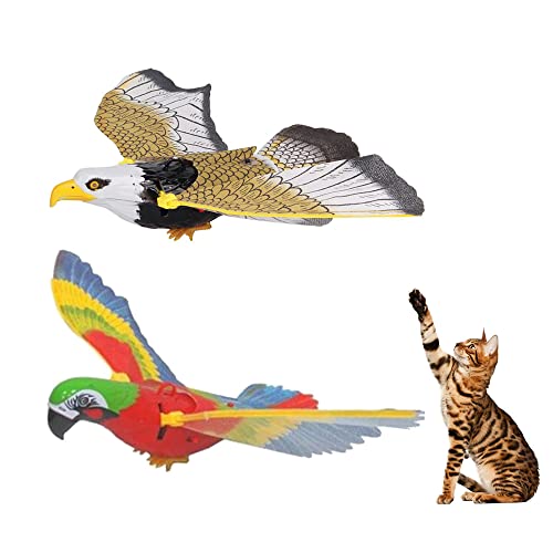 Flying Bird Cat Toy with Lights and Sound, 2023 New Simulation Bird Interactive Cat Toy for Indoor Cats, Interactive Electric Hanging Flying Bird Toy for Cats Kitten Play Chase Exercise (Parrot+Eagle)