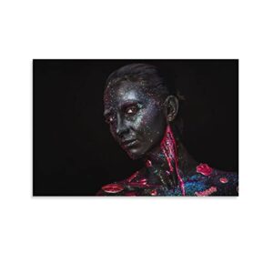 elegant woman canvas wall art eyes closed, black face art prints with paint makeup art poster canvas painting posters and prints wall art pictures for living room bedroom decor 16x24inch(40x60cm) unf