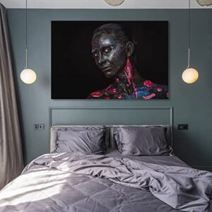 Elegant Woman Canvas Wall Art Eyes Closed, Black Face Art Prints with Paint Makeup Art Poster Canvas Painting Posters And Prints Wall Art Pictures for Living Room Bedroom Decor 16x24inch(40x60cm) Unf