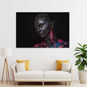 Elegant Woman Canvas Wall Art Eyes Closed, Black Face Art Prints with Paint Makeup Art Poster Canvas Painting Posters And Prints Wall Art Pictures for Living Room Bedroom Decor 16x24inch(40x60cm) Unf