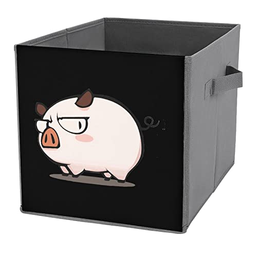 Cute Pig Collapsible Storage Bins Cubes Organizer Trendy Fabric Storage Boxes Inserts Cube Drawers 11 Inch