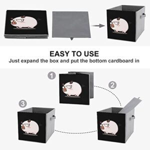 Cute Pig Collapsible Storage Bins Cubes Organizer Trendy Fabric Storage Boxes Inserts Cube Drawers 11 Inch