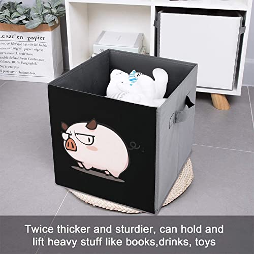 Cute Pig Collapsible Storage Bins Cubes Organizer Trendy Fabric Storage Boxes Inserts Cube Drawers 11 Inch