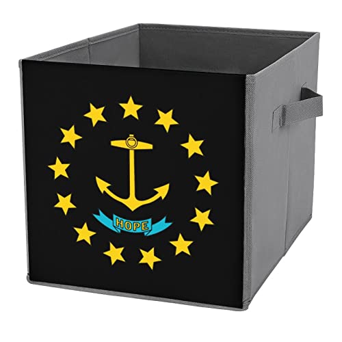 Rhodes Island State Flag Collapsible Storage Bins Cubes Organizer Trendy Fabric Storage Boxes Inserts Cube Drawers 11 Inch