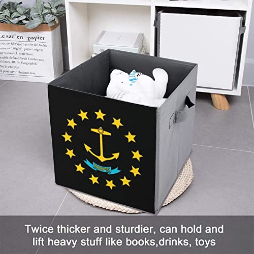 Rhodes Island State Flag Collapsible Storage Bins Cubes Organizer Trendy Fabric Storage Boxes Inserts Cube Drawers 11 Inch