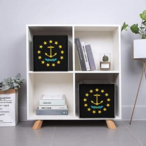 Rhodes Island State Flag Collapsible Storage Bins Cubes Organizer Trendy Fabric Storage Boxes Inserts Cube Drawers 11 Inch