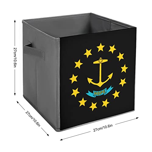 Rhodes Island State Flag Collapsible Storage Bins Cubes Organizer Trendy Fabric Storage Boxes Inserts Cube Drawers 11 Inch