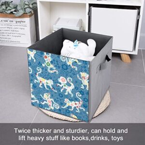 Monkey Garden Flowers Collapsible Storage Bins Cubes Organizer Trendy Fabric Storage Boxes Inserts Cube Drawers 11 Inch