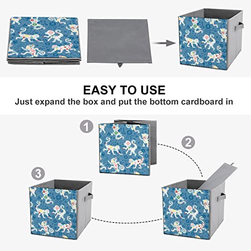 Monkey Garden Flowers Collapsible Storage Bins Cubes Organizer Trendy Fabric Storage Boxes Inserts Cube Drawers 11 Inch