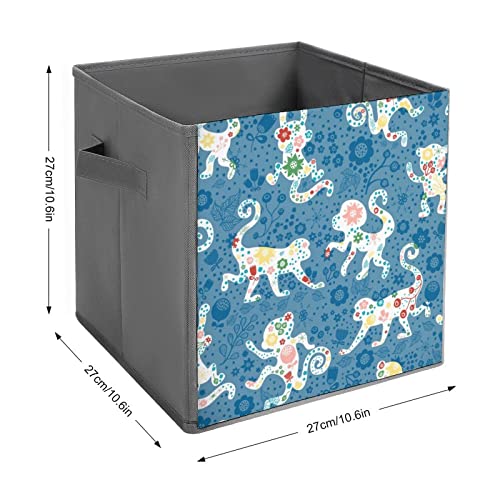 Monkey Garden Flowers Collapsible Storage Bins Cubes Organizer Trendy Fabric Storage Boxes Inserts Cube Drawers 11 Inch