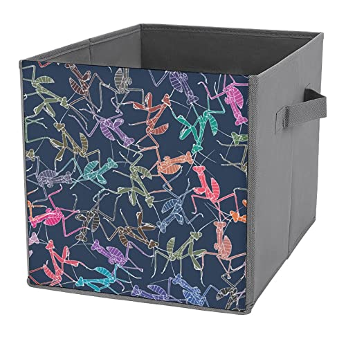 Cartoon Mantis Insect Collapsible Storage Bins Cubes Organizer Trendy Fabric Storage Boxes Inserts Cube Drawers 11 Inch