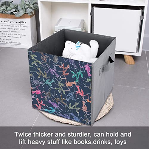 Cartoon Mantis Insect Collapsible Storage Bins Cubes Organizer Trendy Fabric Storage Boxes Inserts Cube Drawers 11 Inch