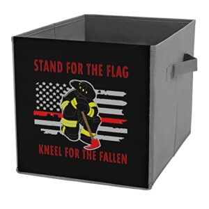 US Fireman Red Line Flag Collapsible Storage Bins Cubes Organizer Trendy Fabric Storage Boxes Inserts Cube Drawers 11 Inch