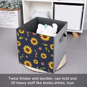Watercolor Sunflowers Collapsible Storage Bins Cubes Organizer Trendy Fabric Storage Boxes Inserts Cube Drawers 11 Inch