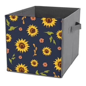 Watercolor Sunflowers Collapsible Storage Bins Cubes Organizer Trendy Fabric Storage Boxes Inserts Cube Drawers 11 Inch