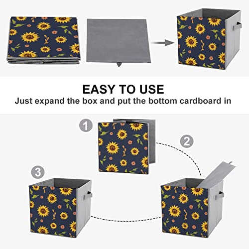 Watercolor Sunflowers Collapsible Storage Bins Cubes Organizer Trendy Fabric Storage Boxes Inserts Cube Drawers 11 Inch