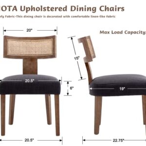 CIMOTA Upholstered Rattan Dining Chairs Set of 2 Mid Century Modern Kitchen & Dining Room Chairs Linen Farmhouse Armless Side Chair with Wood Frame/Curved Backrest, Charcoal