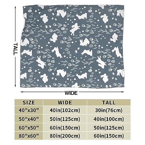 JSHXJBWR Cute Easter Seamless Bunnies Flowers Easter Eggs Throw Blanket Warm Cozy Lightweight Blankets Easter Rabbit Flannel Blanket for Sofa Couch Bed Office Holiday Decorative 60"X50"