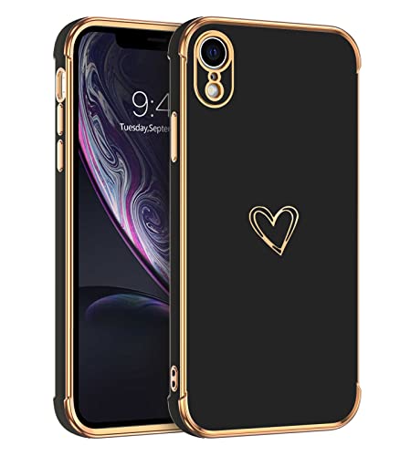 BENTOBEN iPhone XR Case, iPhone XR Phone Case, Cute Heart Pattern Slim Fit Soft Flexible Shockproof TPU Bumper Protective Women Girls Boys Men Non-Slip Lightweight Cover for iPhone XR 6.1“ 2018, Black