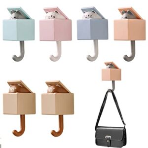 aiionp creative adhesive coat hook, cute cat key holder hook, cute pet hooks for coat, scarf, hat, towel, key, pet hooks for wall hanging decorations without drilling (6 pcs)