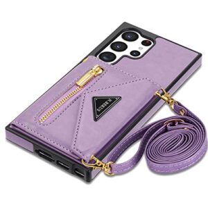 szhaiyu flip leather wallet cover for samsung galaxy s23 ultra 5g crossbody case with credit card holder strap lanyard 6.8'', women girl purse kickstand (purple,s23 ultra)