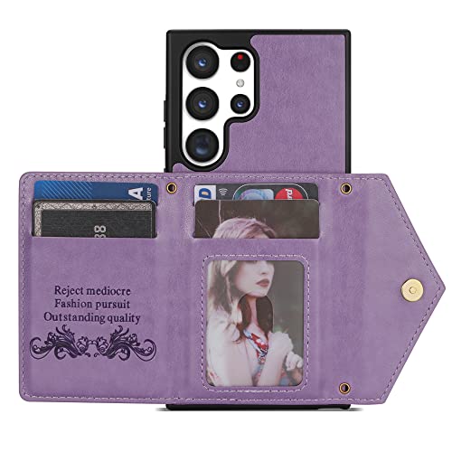SZHAIYU Flip Leather Wallet Cover for Samsung Galaxy S23 Ultra 5G Crossbody Case with Credit Card Holder Strap Lanyard 6.8'', Women Girl Purse Kickstand (Purple,S23 Ultra)