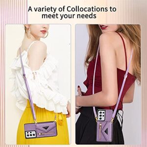 SZHAIYU Flip Leather Wallet Cover for Samsung Galaxy S23 Ultra 5G Crossbody Case with Credit Card Holder Strap Lanyard 6.8'', Women Girl Purse Kickstand (Purple,S23 Ultra)