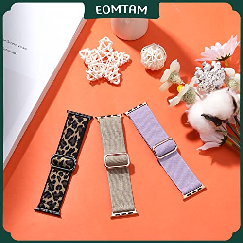 EOMTAM Metal Connecters Stretchy Nylon Band Compatible for Apple Watch Band 38mm 40mm 41mm 42mm 44mm 45mm Women Men,Elastic Cloth Sport Wristbands for iWatch Series Ultra 8 7 6 SE 5 4 3(Starlight,38)