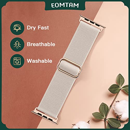 EOMTAM Metal Connecters Stretchy Nylon Band Compatible for Apple Watch Band 38mm 40mm 41mm 42mm 44mm 45mm Women Men,Elastic Cloth Sport Wristbands for iWatch Series Ultra 8 7 6 SE 5 4 3(Starlight,38)