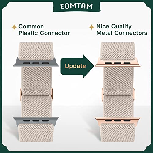 EOMTAM Metal Connecters Stretchy Nylon Band Compatible for Apple Watch Band 38mm 40mm 41mm 42mm 44mm 45mm Women Men,Elastic Cloth Sport Wristbands for iWatch Series Ultra 8 7 6 SE 5 4 3(Starlight,38)