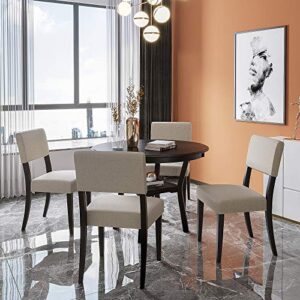 hyc 5 piece dining set for 4, upholstered kitchen furniture with round-table and 4-padded chairs, espresso
