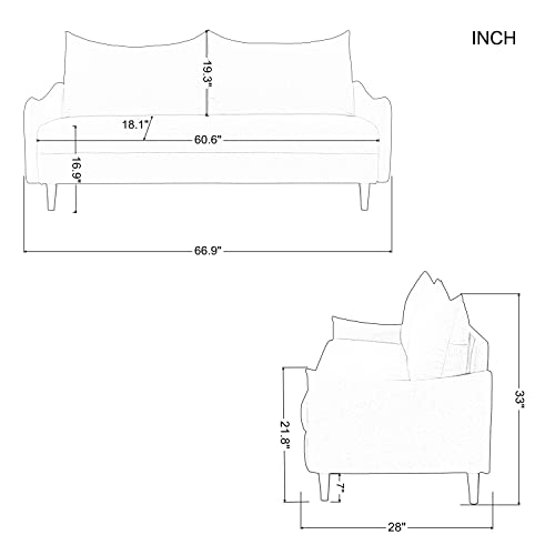 KoiHome Polyester Loveseat Curved Arms, Sleeper Two Pillows, Modern Couch with Tapered Metal Legs, 2-Seater Sofa, Upholstered Bed for Living, Bedroom,Office,Waiting Room, Beige