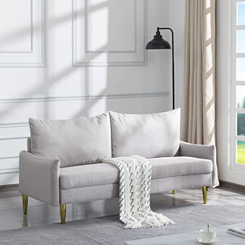 KoiHome Polyester Loveseat Curved Arms, Sleeper Two Pillows, Modern Couch with Tapered Metal Legs, 2-Seater Sofa, Upholstered Bed for Living, Bedroom,Office,Waiting Room, Beige