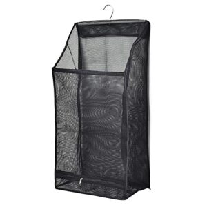 mesh laundry hamper | foldable hanging clothes storage basket - machine washable door hanging laundry bag with a stainless steel hook for cabin, college dorm use huugy