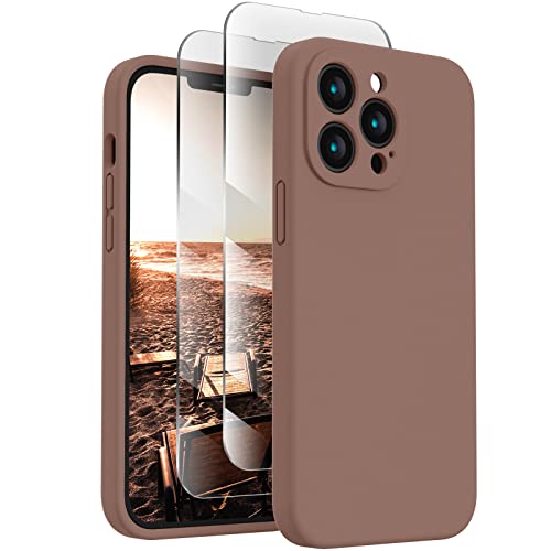 FireNova for iPhone 13 Pro Case, Silicone Upgraded [Camera Protection] Phone Case with [2 Screen Protectors], Soft Anti-Scratch Microfiber Lining Inside, 6.1 inch, Light Brown