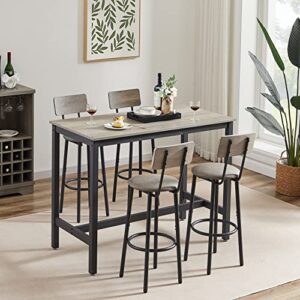 ODUWA Bar Table and Chairs Set for 4，5 Pieces Counter Height Bistro Pub Table with 4 Stools PU Upholstered High Top Dining Table and Chairs Set for Kitchen Breakfast Nook,Small Spaces,Restaurant(Grey)