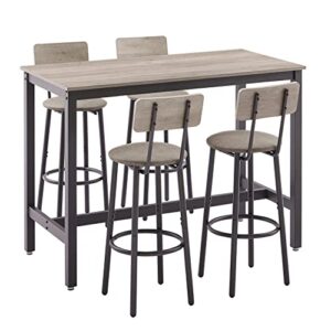 ODUWA Bar Table and Chairs Set for 4，5 Pieces Counter Height Bistro Pub Table with 4 Stools PU Upholstered High Top Dining Table and Chairs Set for Kitchen Breakfast Nook,Small Spaces,Restaurant(Grey)