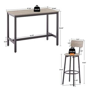 ODUWA Bar Table and Chairs Set for 4，5 Pieces Counter Height Bistro Pub Table with 4 Stools PU Upholstered High Top Dining Table and Chairs Set for Kitchen Breakfast Nook,Small Spaces,Restaurant(Grey)