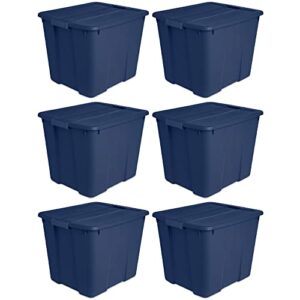 sterilite 20 gallon stackable plastic storage tote container bin with latching lid for home and garage organization, marine blue (6 pack)